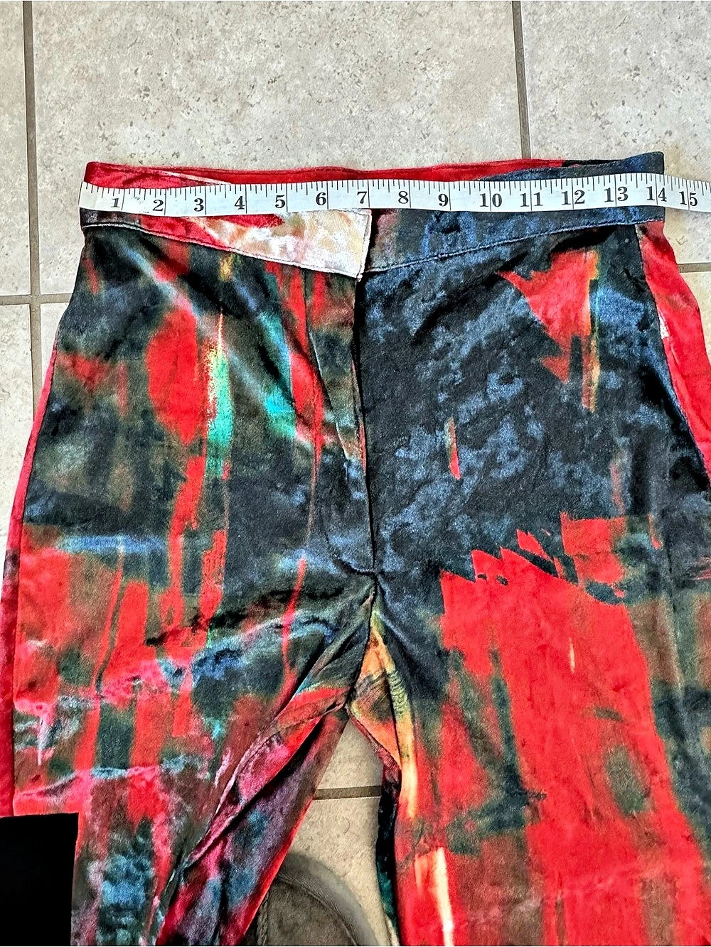 Rendoll Santana Velvet Trousers Abstract Red & Black Flare Pants US 6 Excellent - Picture 13 of 15